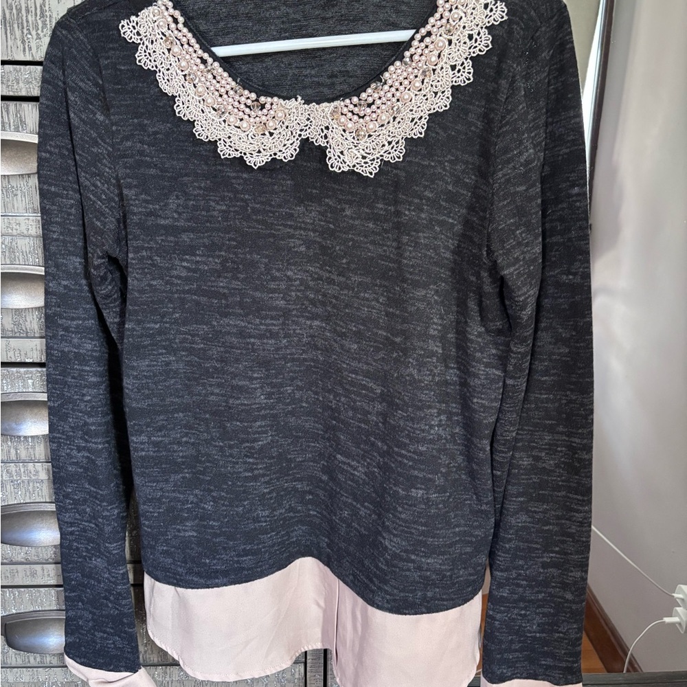 Elegant Black and Pink Lace Trim Women's Top- Nordstrom rack